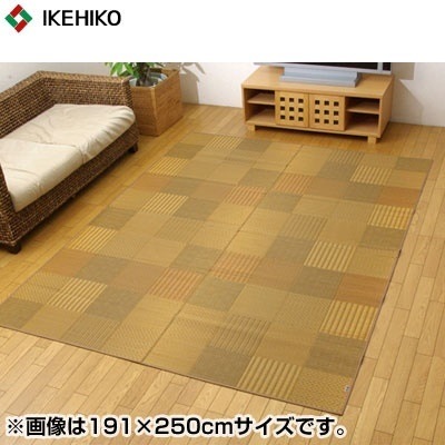 イケヒコ・コーポレーション 純国産 袋織 い草ラグカーペット 『ＤＸ京刺子』 ベージュ 約191×300cm（裏:不織布） 1709440 【送料無料】