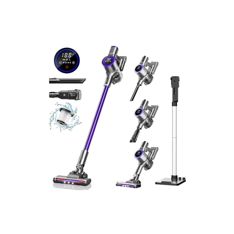 【即納】掃除機 コードレス【2024革新モデル!45Kpa超強力吸引&LED液晶ディスプレイ&収納スタント付き】コードレス掃除機 軽量 サイクロン550Ｗ 55分長時間稼働 絡まないヘッド ホコリ自動