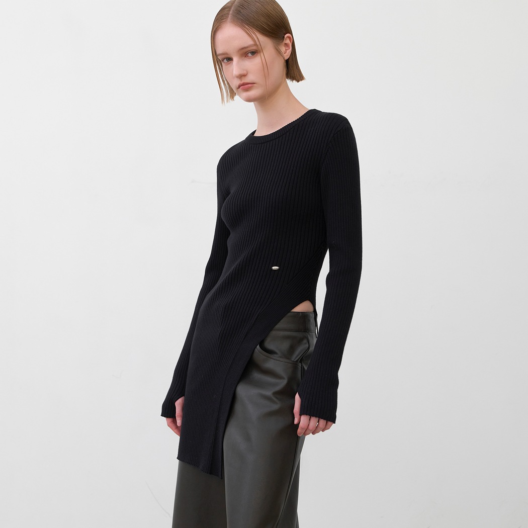 (T-7032)UNBAL RIBBED SLIM KNIT