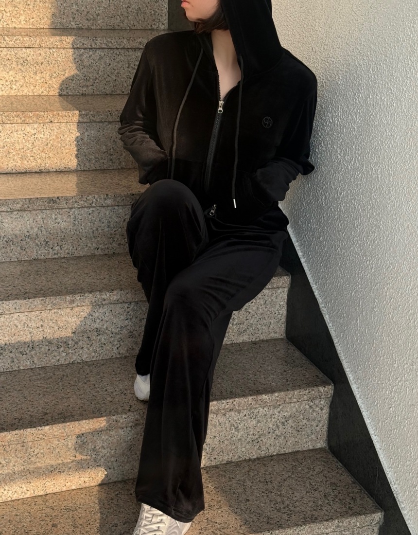 벨벨 크롭 후드집업 와이드 팬츠 세트