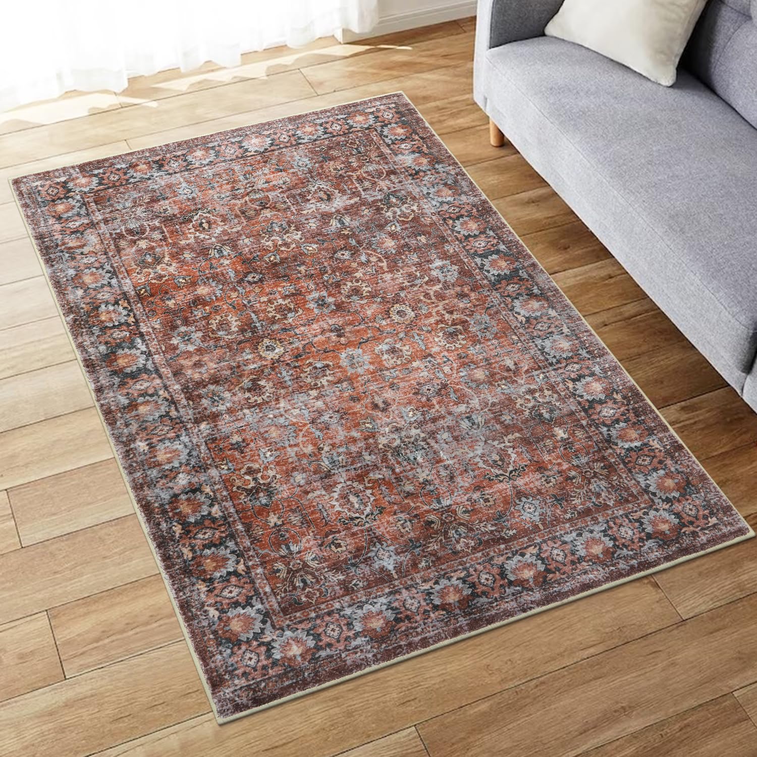 HAOCOO ラグ 洗える 90×150cm オールシーズン適用 ペルシャ風 ラグマット 1畳 ふわふわ おしゃれ 滑り止め 低反発 防ダニ 防臭 軽量 防音マット 室内用 デスクマット ダイニングマ