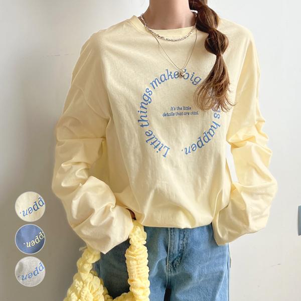 トップス ロゴ Tシャツ 長袖 春 レディース かわいい カジュアル パンツ シンプル リゾート 韓国 ファッション / サークルロゴビッグロンT