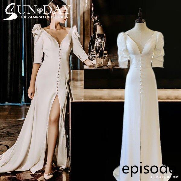 新品ウェディングドレス ウェディングドレス白 パーティードレス セクシーVネック 花嫁ロングドレス 結婚式 トレーンライン 二次会 エレガント お呼ばれhs5512