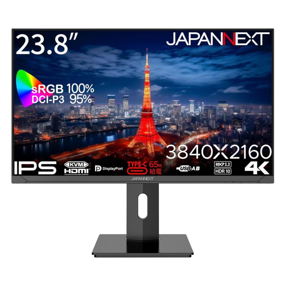 ジャパンネクスト [JN-IPS2380UHDR-C65W-HSP] 23.8インチ ワイド 4K液晶ディスプレイ(3840x2160/IPS/DP/HDMI/Type-C65W給電/チルト/高さ調整