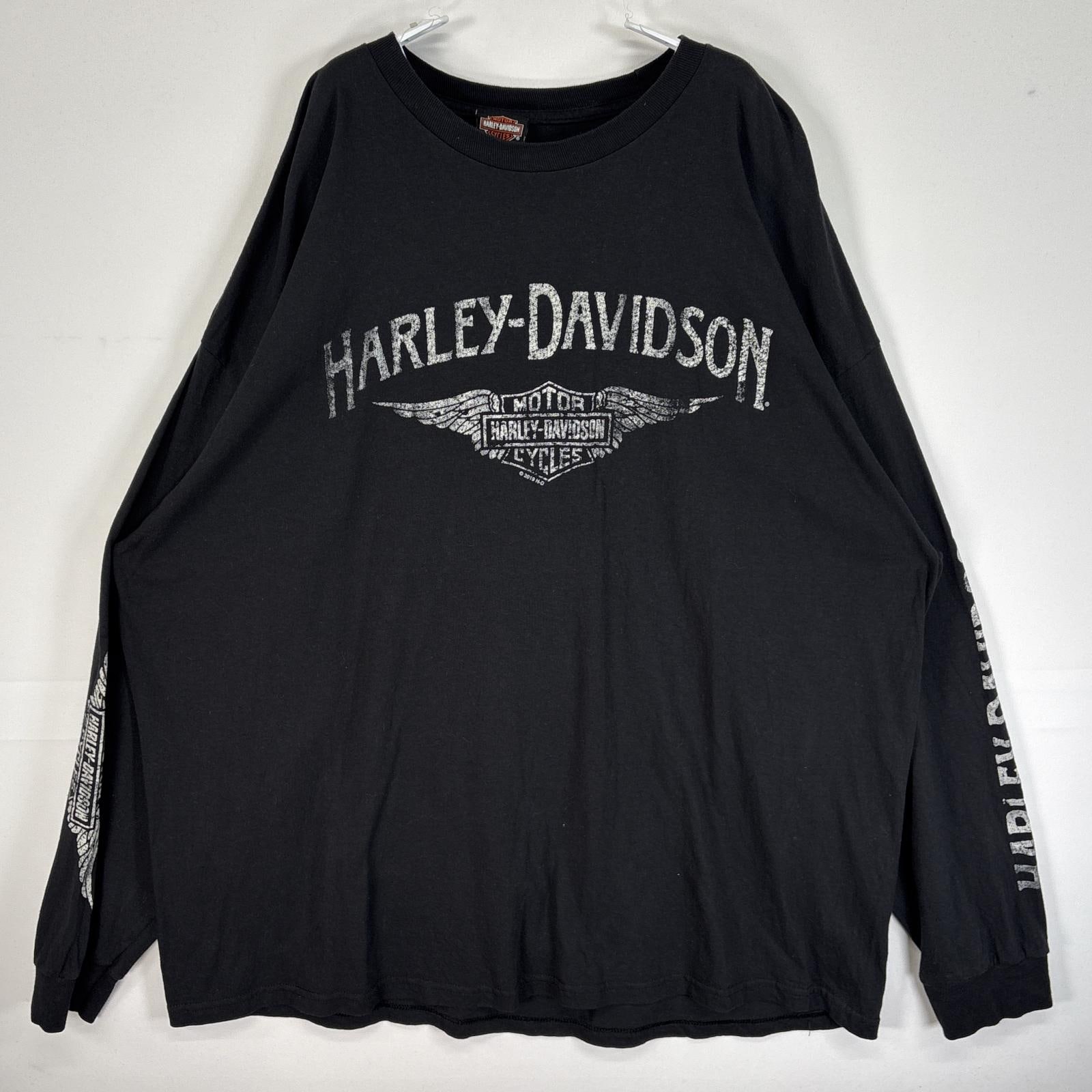 古着 長袖Tシャツ 両面 袖 ラバープリント 大きいサイズ バイク 3X ブラック メンズ