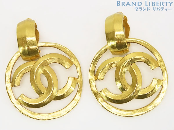 美品シャネルヴィンテージココマークスイングサークルイヤリングゴールドGP