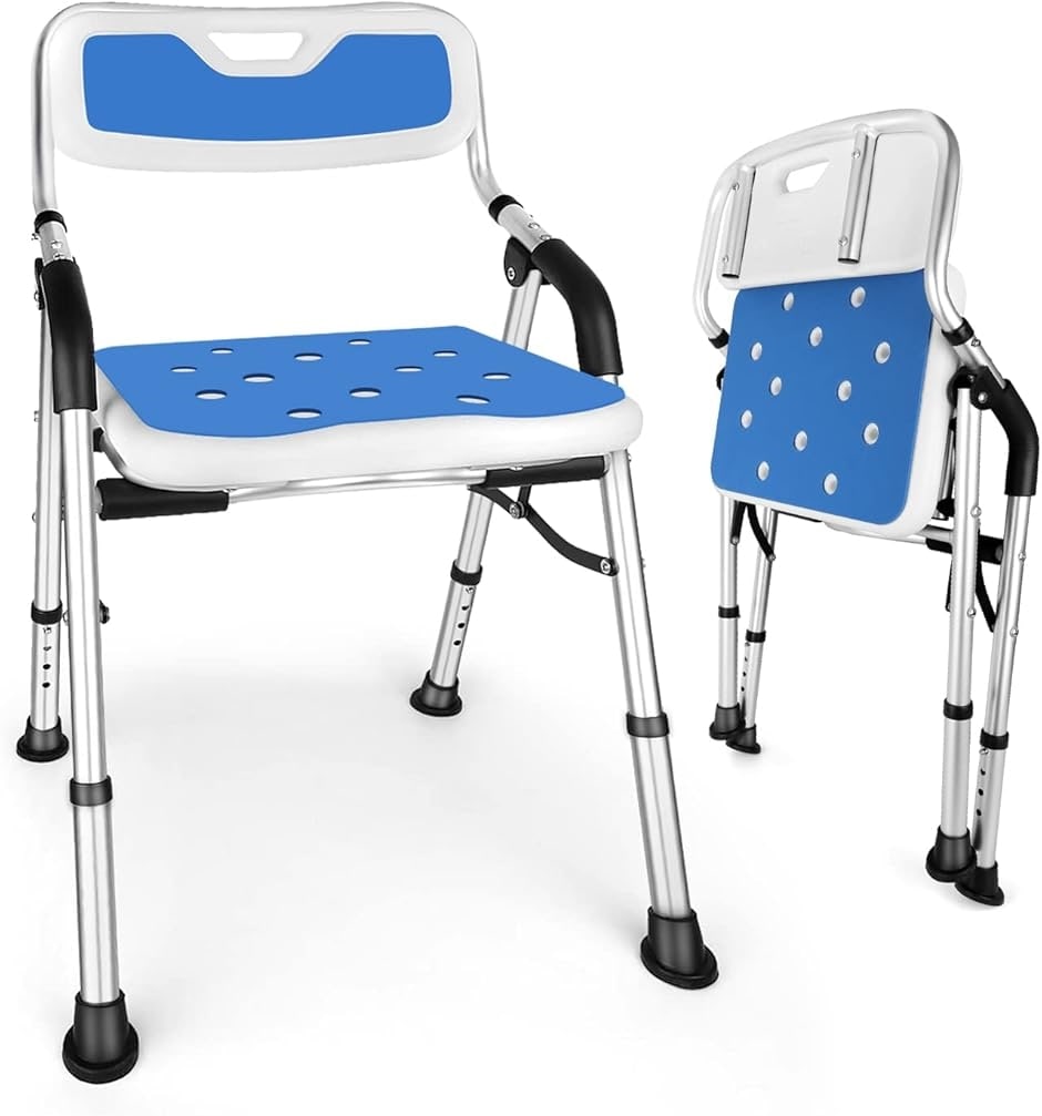 折りたたみシャワーチェア シャワーチェアー 介護用 軽量 介護用品 4段階高さ調節可能 バスチェア 介護チェア 転倒防止 MDM(ブルー)