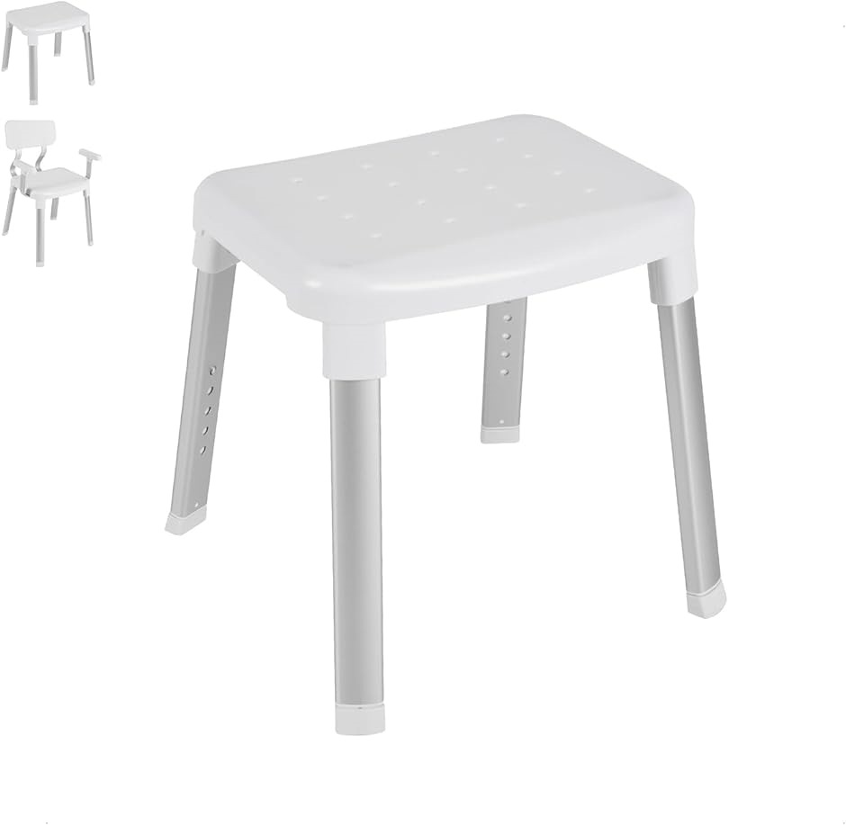 シャワーチェア お風呂椅子 高さ調節 軽量 丈夫 頑丈 転倒防止 浴用イス バスチェア 排水穴 組み立て簡単 MDM(ホワイト 普通タイプ)