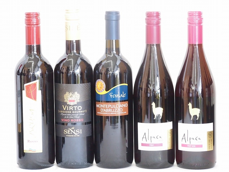 イタリアチリ赤ワイン5本セット(ブルーサ ロッソ モンテプルチアーノ ダブルッツオ センシィヴィル