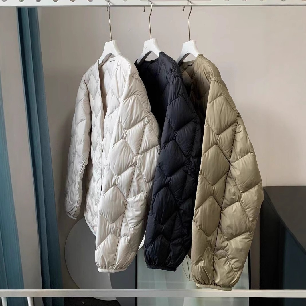 軽くて暖かい0耐荷重秋冬90ホワイトダックダウンダイヤモンドライトダウンジャケットVネックゆったり暖かいジャケット女性用