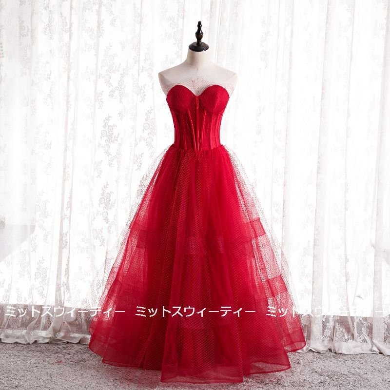 カラードレス ロングドレス 演奏会 赤 花嫁 ウェディングドレス 結婚式 Aライン 発表会 パーティ