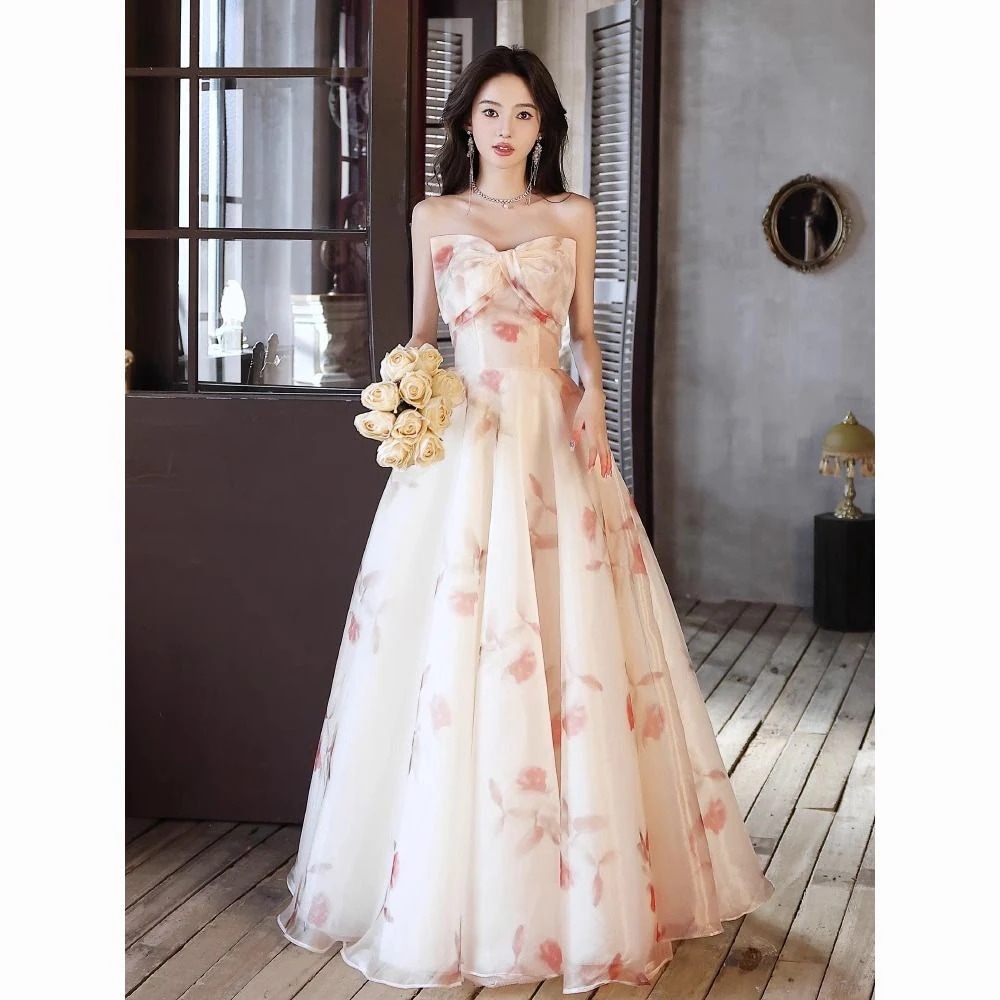 パーティードレス パーティードレス ピンクのバラのガウン ロングドレ 結婚式 ドレス 優しい風 ワンピース エレガントなガウンワンピース 二次会 パーティドレス