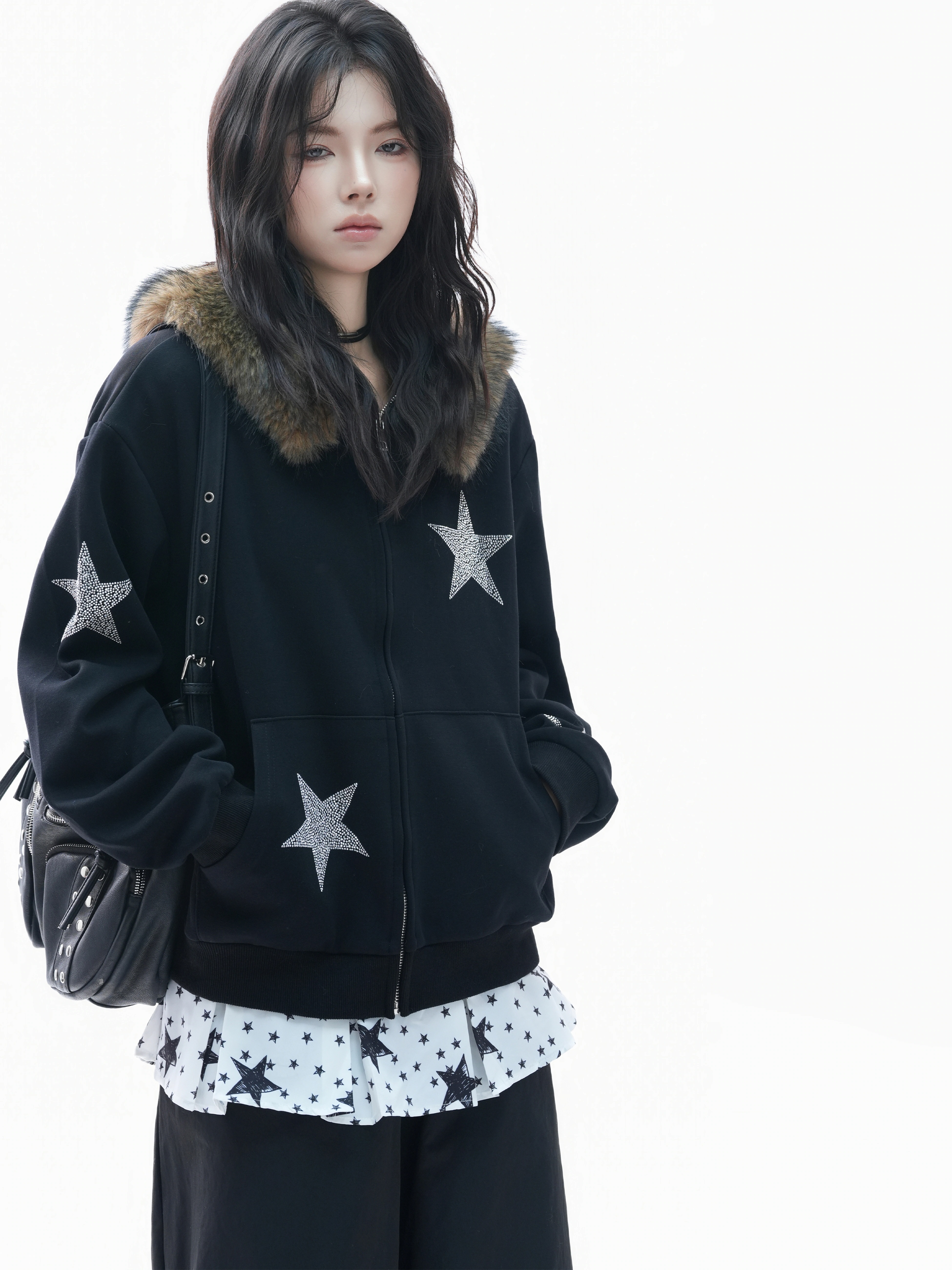 新品登場2025 秋冬 韓国っぽ防寒 柄アウタープリントトレンドゆったりシルエット羽織りかわいいレディース ルーズブルゾンフード付きパーカーロング丈 長袖トップスカジュアルファッション系フルカラーダコ