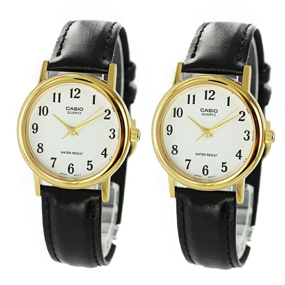 【時計＆アクセ収納ケースつき！】カシオ 腕時計 手表 おそろい 2本 レトロなペアウォッチ シンプル アナログ 黒レザー 革のベルト MTP-1095Q-7BMTP-1095Q-7B 記念日 ポイント