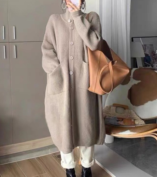 アウター デート モテアイテム カーディガン ロング丈 長袖 ハイネック ニット ウール 可愛い きれいめ 上品 おしゃれ かっこいい 可愛い ラブリー キュート ガーリー クール モード系