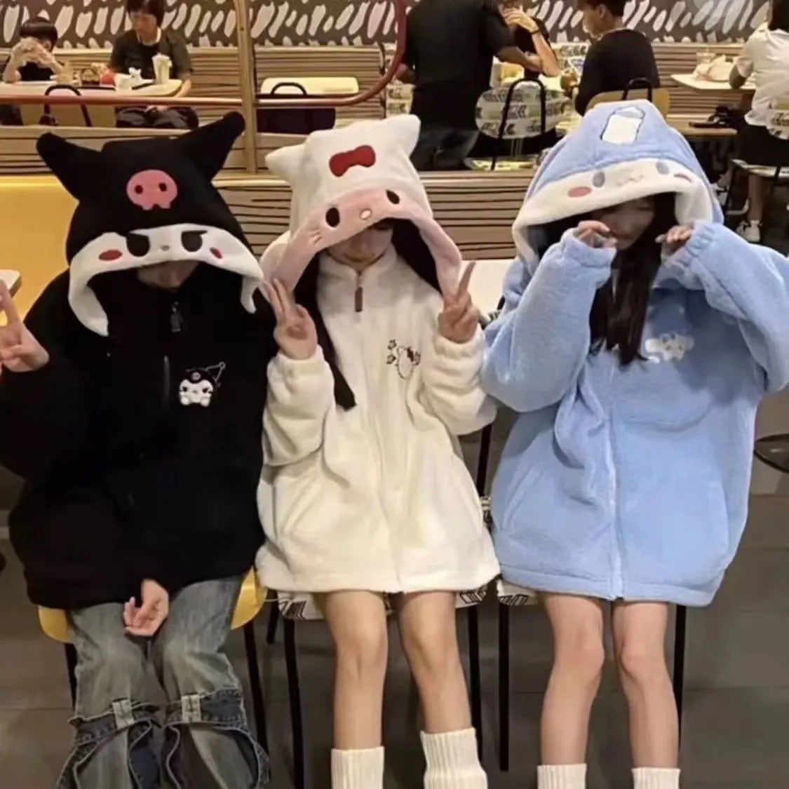 2024新型かわいいキティラムウールの衛衣帽子秋冬のゆったりクロミコートを取り外して厚くすることができる