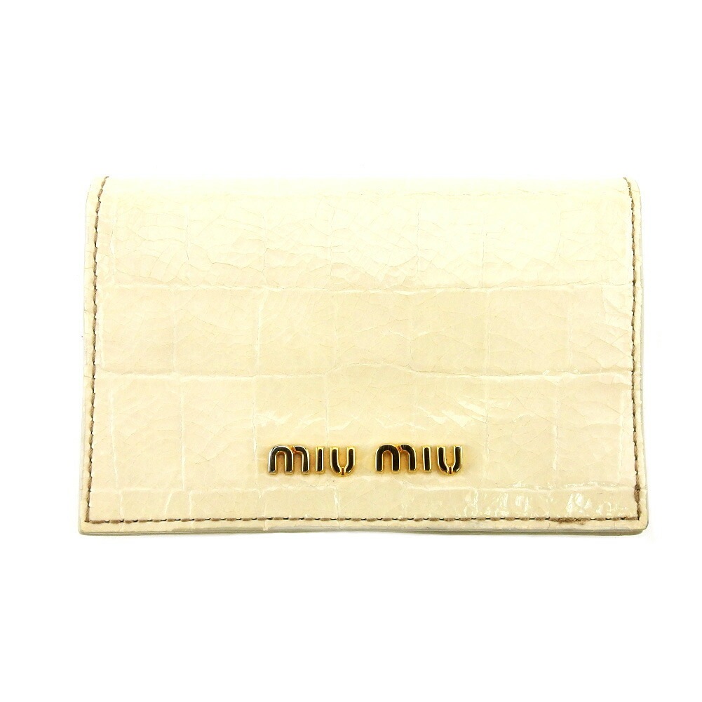 カードケース クロコ調 ベージュ ゴールド レディース 中古