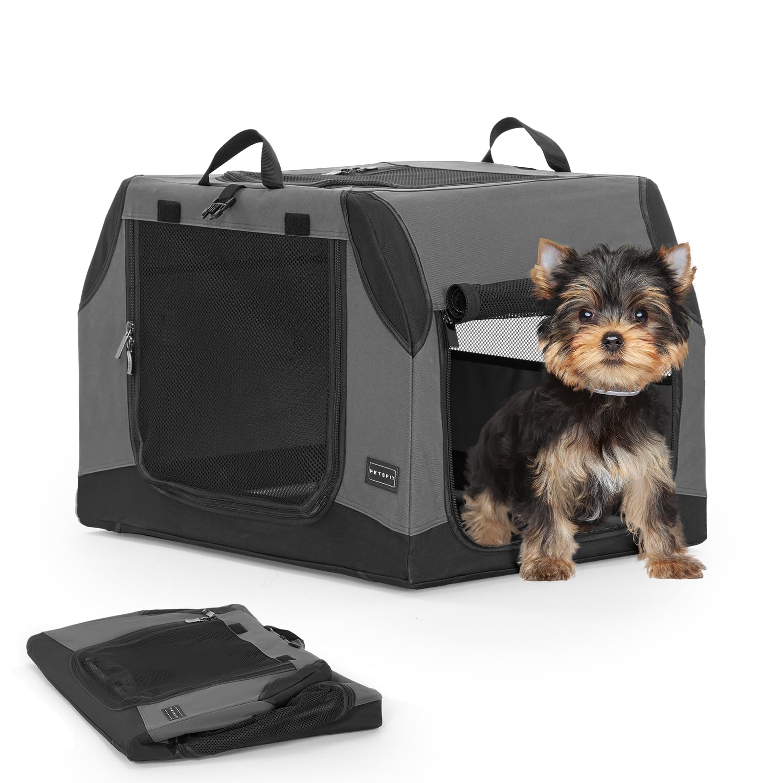 Petsfit ソフトクレート ペットケージ 【斜面の設計車に大活躍！】 犬用クレート 中型ペット 折り畳み ペットハウス 猫犬兼用 組み立て簡単 カバーが取り外し可能 ハンドル付き ポケット付き