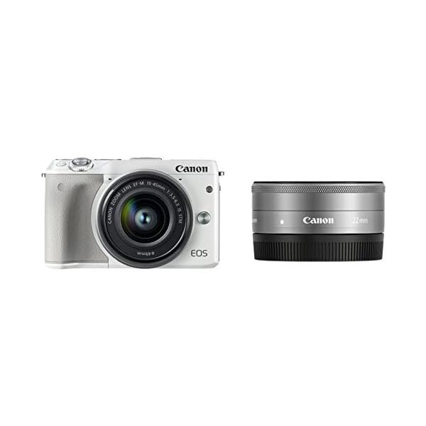 【中古】Canon ミラーレス一眼カメラ EOS M3 ダブルレンズキット(ホワイト) EF-M15-45mm F3.5-6.3 IS STM EF-M22mm F2 STM 付属 EOSM3WH-W