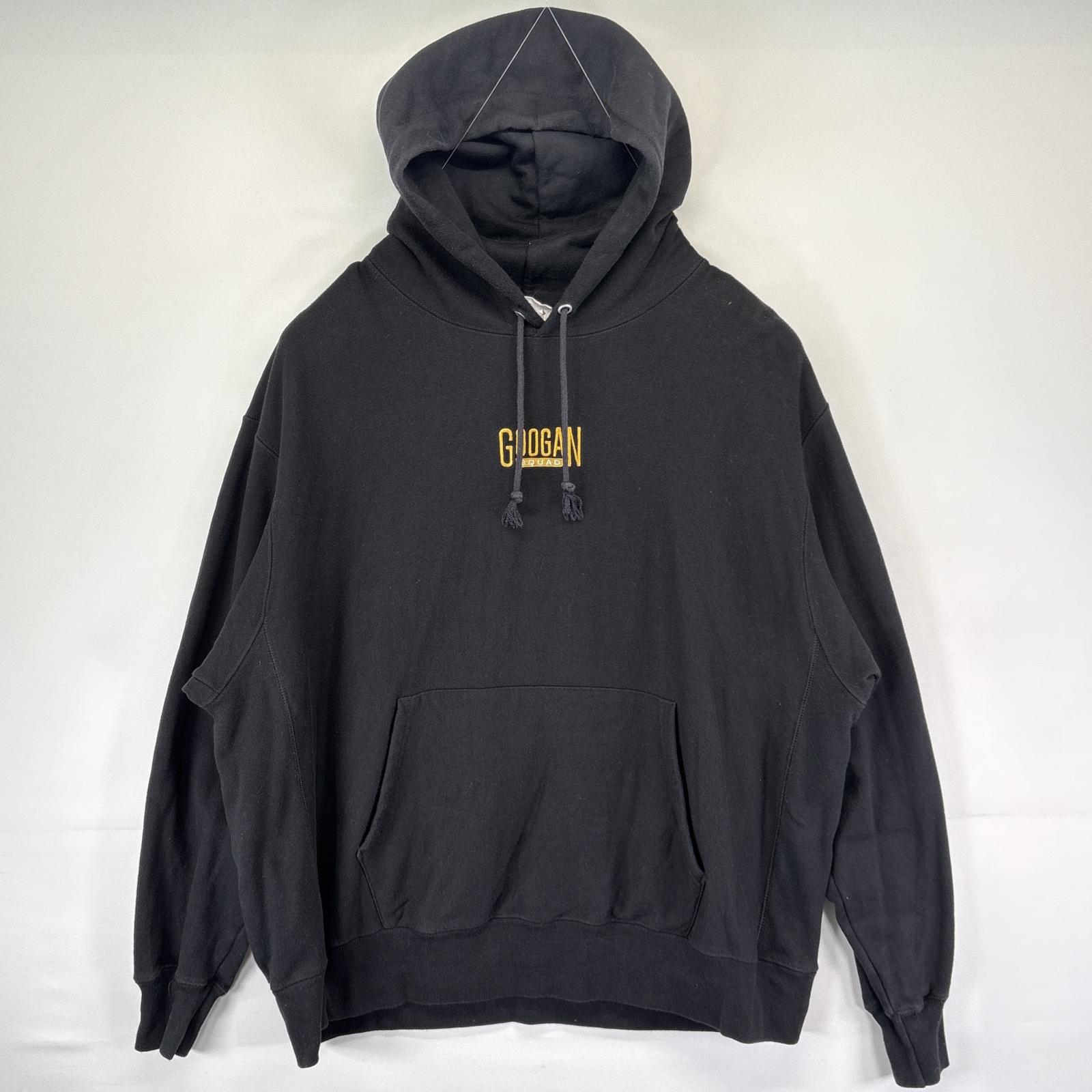 古着 パーカー プルオーバー リバースウィーブ 大きいサイズ ワンポイントロゴ フーディ 2XL ブラック メンズ