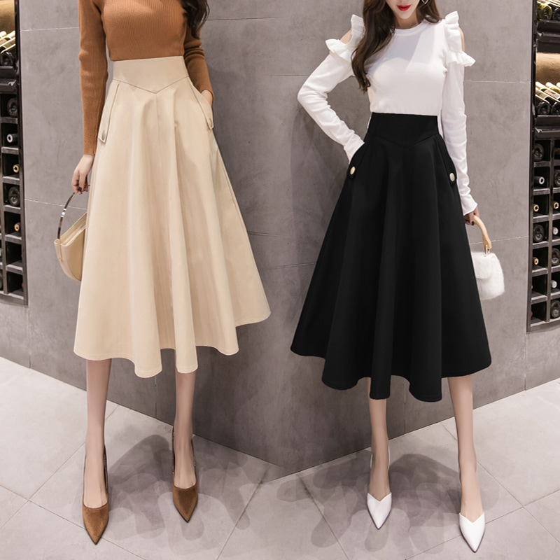 スカート ボトムス フレアスカート ミモレ ミモレ丈 フレア Aライン ポケット ハイウエスト かわいい 大人可愛い きれいめ シンプル カジュアル おしゃれ お洒落 大人女子 こなれ感 ガーリー