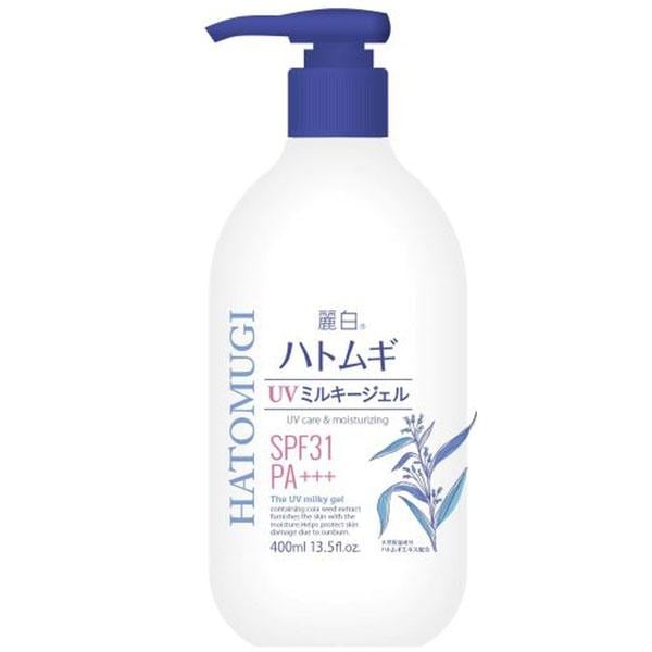 熊野油脂 麗白 ハトムギ UVミルキージェル SPF31 PA+++ ポンプ 400ml 24本セット 【ケース販売】