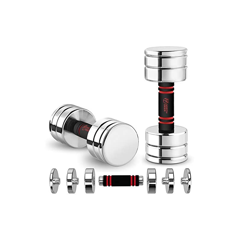 可変式ダンベル 小型 スチール製 10kg クロームメッキ 家庭用(10kg2個)