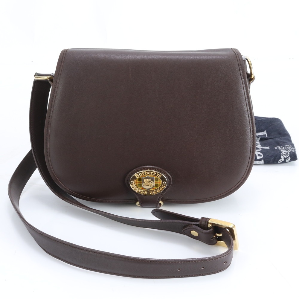 美品 ノバ チェック レザー ショルダーバッグ 斜め掛け ハンド トート 本革 ブラウン 茶色 レディース EUM DN10-5 中古