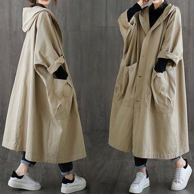 全2色 アウター 春 レディース 40代 ロング 春 コート スプリングコート 春秋 秋冬 おしゃれ 長袖 フード付き ビッグシルエット オーバーサイズ カジュアル Aライン 大きいサイズ ゆったり