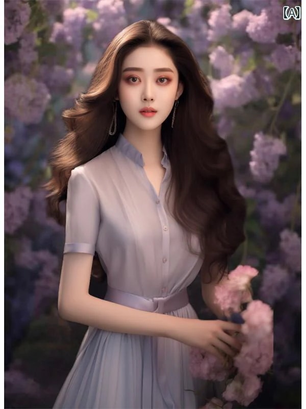 【送料無料】レディース ファッション オシャレ カワイイ 女性用 シンプル 人カワイイ きいサイズ 婦人 フレンチ 薄紫 シャツ シフォン ワンピース 夏