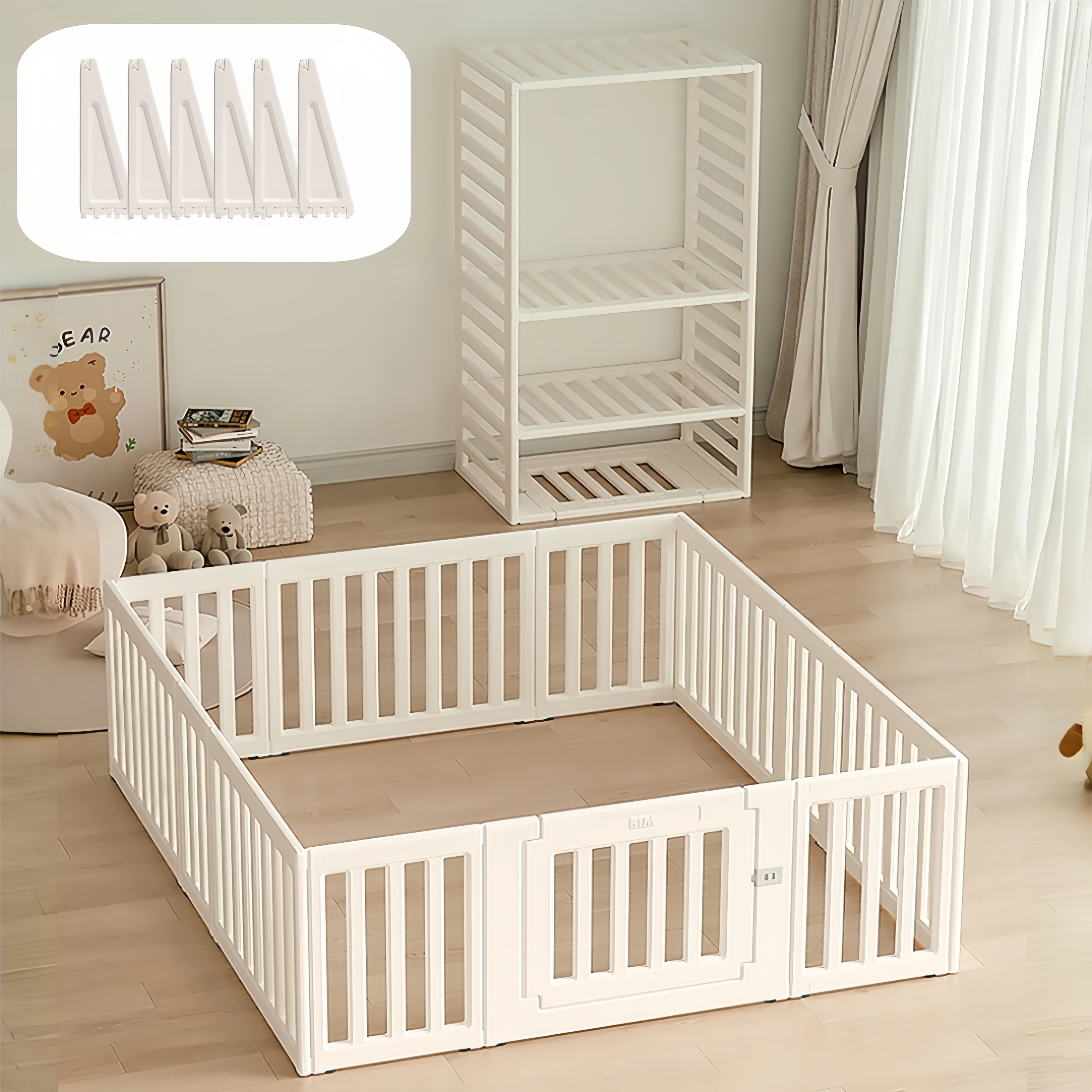 【国内発送】62ベビーサークル 内径180*200cm 変形可能 収納棚へ変身可能 扉付き ベビーゲート ベビーフェンス プレイヤード 簡単組立 柵 キッズ【内径180*200cm】