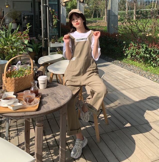 カットソー パンツ オーバーオール サロペット ストレート ワイド 薄手 セット カジュアル 大人可愛い ラフ メンズライク ルーズ 春 夏 秋 お出かけ デート 楽ちん XS XL 2XL