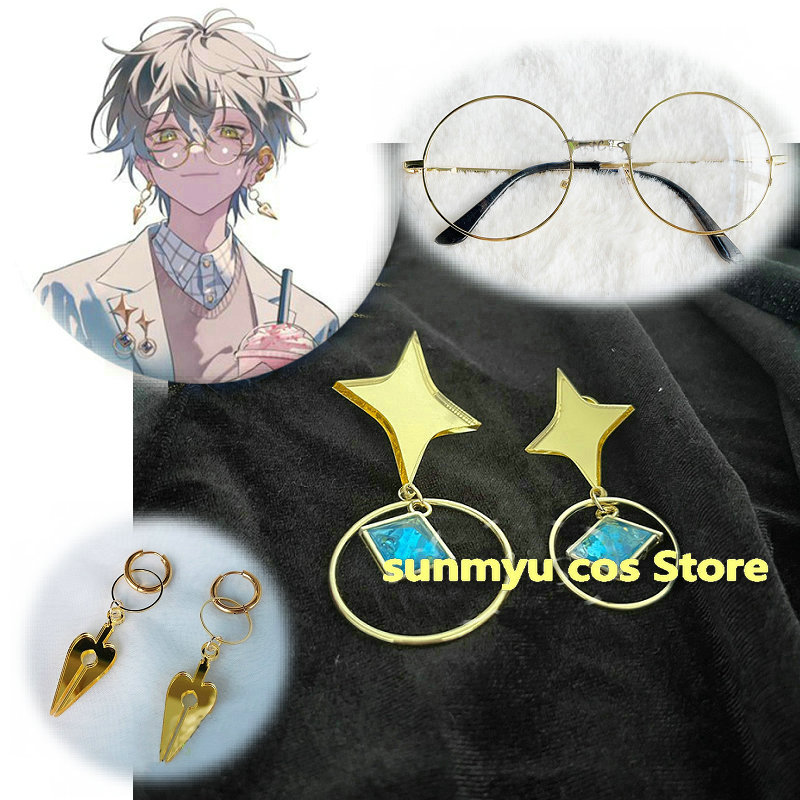 VTuber にじさんじ Luxiem アイク・イーヴランド イヤリング＋メガネ＋ブローチ コスプレ道具 アクセサリー 飾り