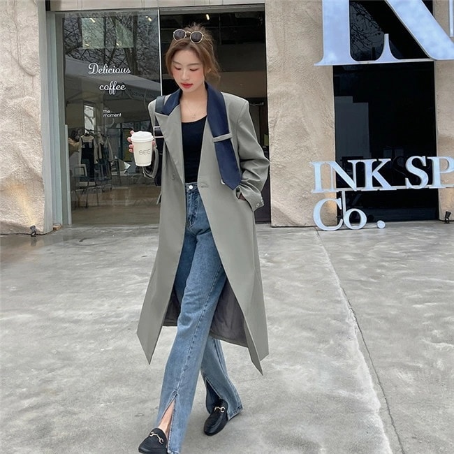 グレー　チェスターコート レディース 冬 ロング トレンチコートアウター トレンチコート バイカラー ロングコート コスプレ 秋 冬 長袖 ロング丈 厚手 大きいサイズ おしゃれ きれいめ 無地 通勤