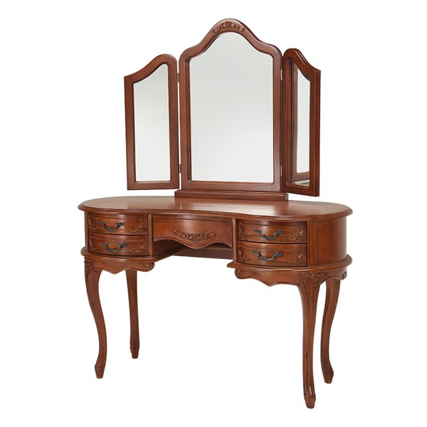 猫脚三面鏡ドレッサー 幅115cm 木製 アンティーク調 RD-1461