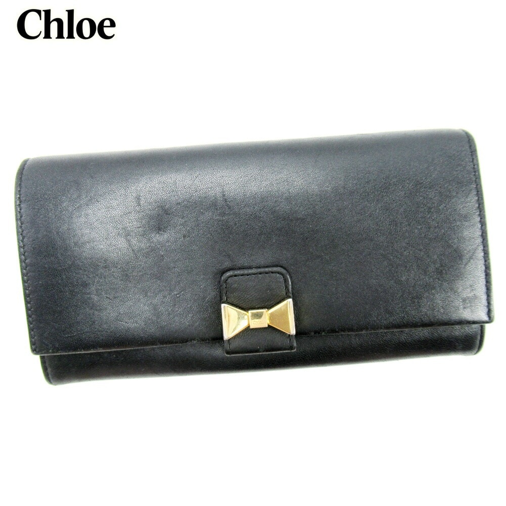 長財布 ファスナー付き 長財布 リボンモチーフ ブラック 中古