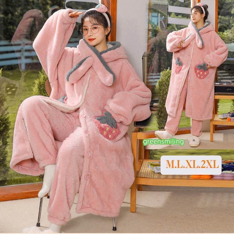 出荷が迅速である バスローブ パジャマ レディース 冬 ガウン ズボン大きいサイズ かわいい 長袖 ルームウェア 女子会 ナイトガウン 着る毛布 もこもこバスローブ