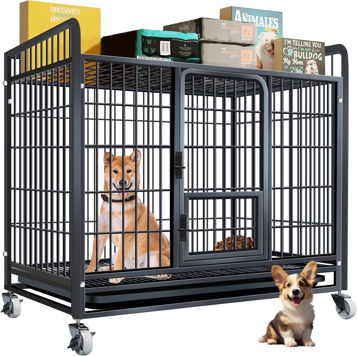犬のケージ 屋根付き （サイズ：95*62*90cm ブラック）犬 サークル ペットサークル ケージ 折りたたみ可能 キャスター付き引き出し式トレー 組立簡単 移動便利 掃除簡単 犬用 小型犬 中型