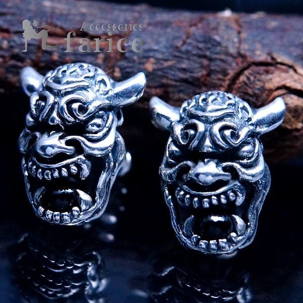 シルバーアクセサリー スタッド ピアス デビル 悪魔 鬼 牙 天然石 ブラックスター メンズ シルバー925 5,140円