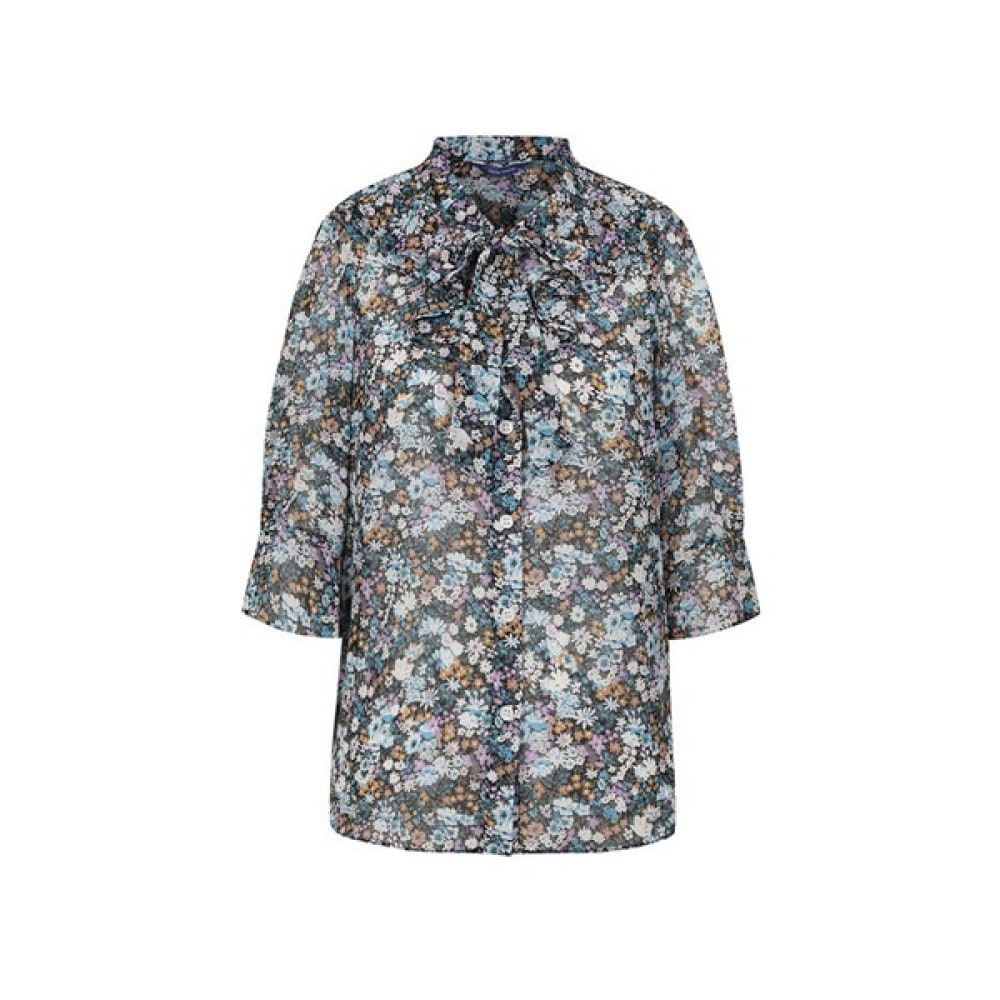 [オリビアハスラー] ブラックフローラルシフォンブラウスOHCMBL307