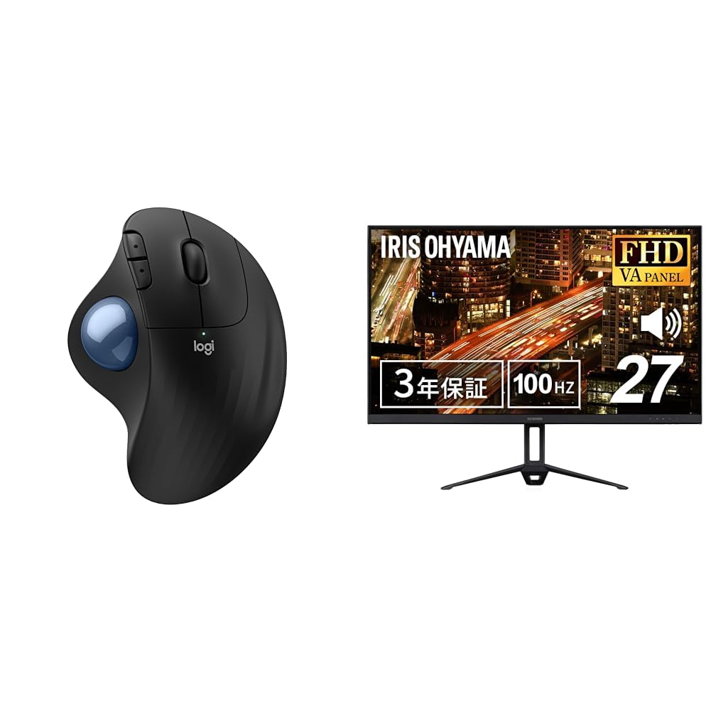 【セット買い】 【Amazon.co.jp限定】 ロジクール 静音 ワイヤレス トラックボール マウス M575SPD + 【Amazon.co.jp限定】アイリスオーヤマ モニター 27インチ DT