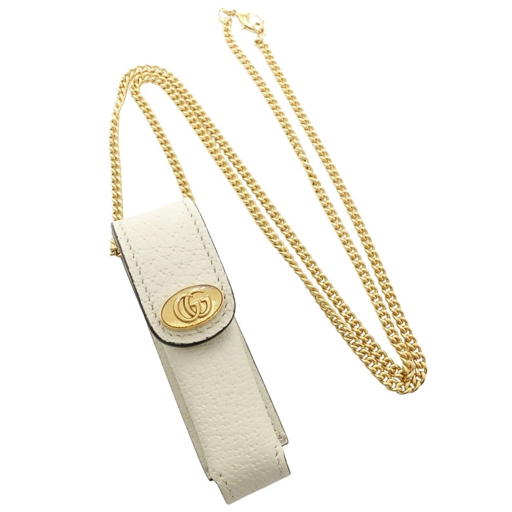 リップスティックケース 615998 ダブルG レザー ホワイト レディース/181593【中古】