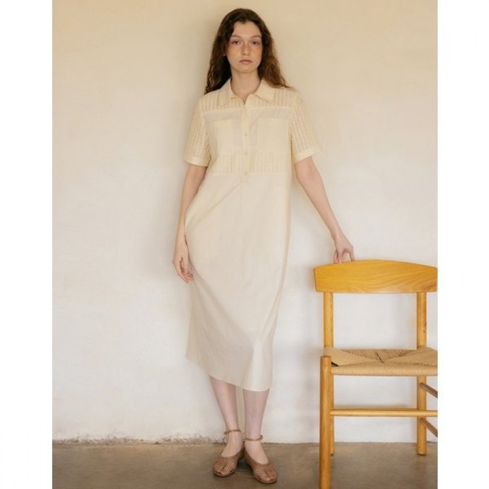 [24SS] アイボリーベルト付きかぎ針編みカラー HSDR4B303IV