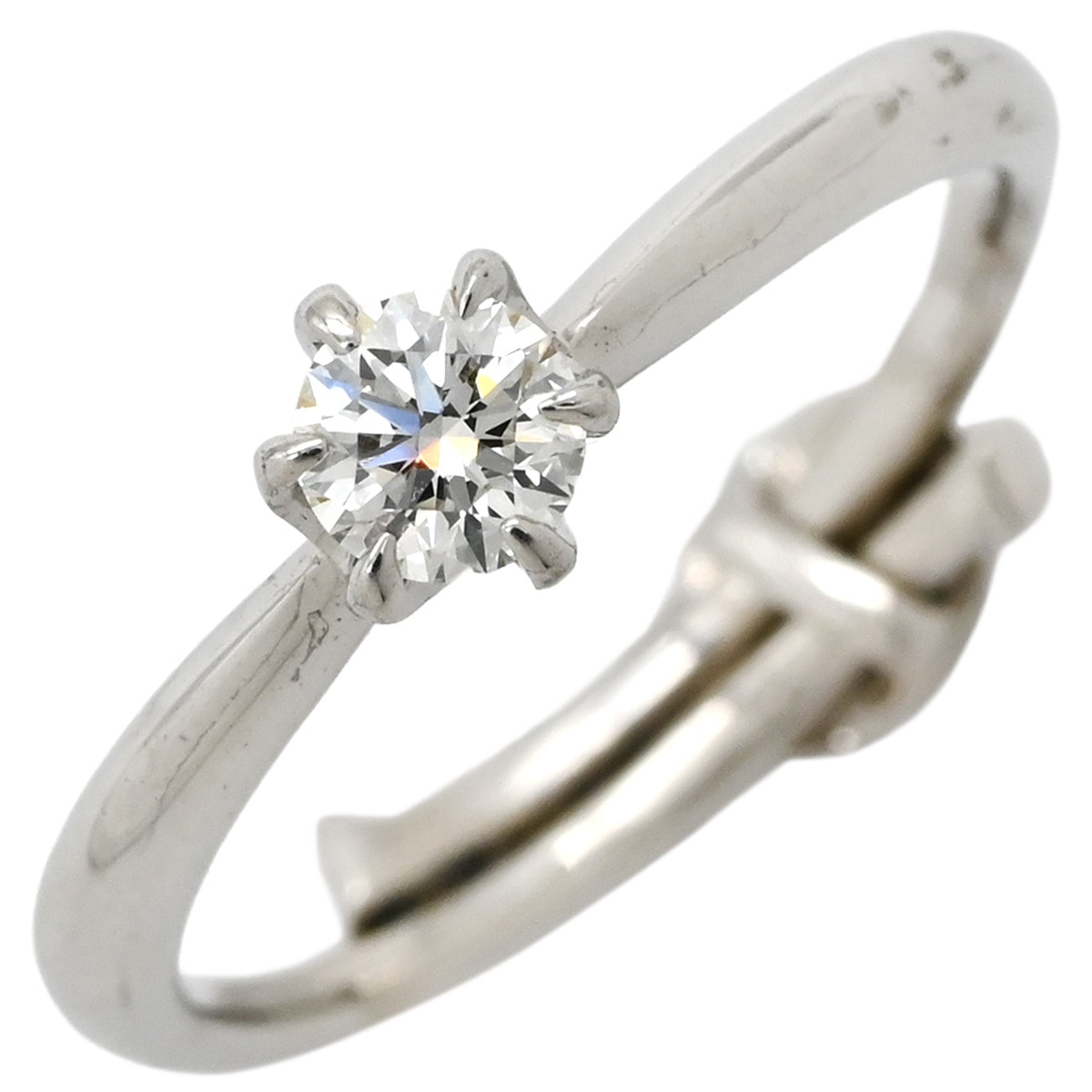 リング 指輪 ダイヤ 立爪リング プラチナシルバー 1P 1石 1粒 ダイヤモンド イニシャル刻印あり 9号【中古】