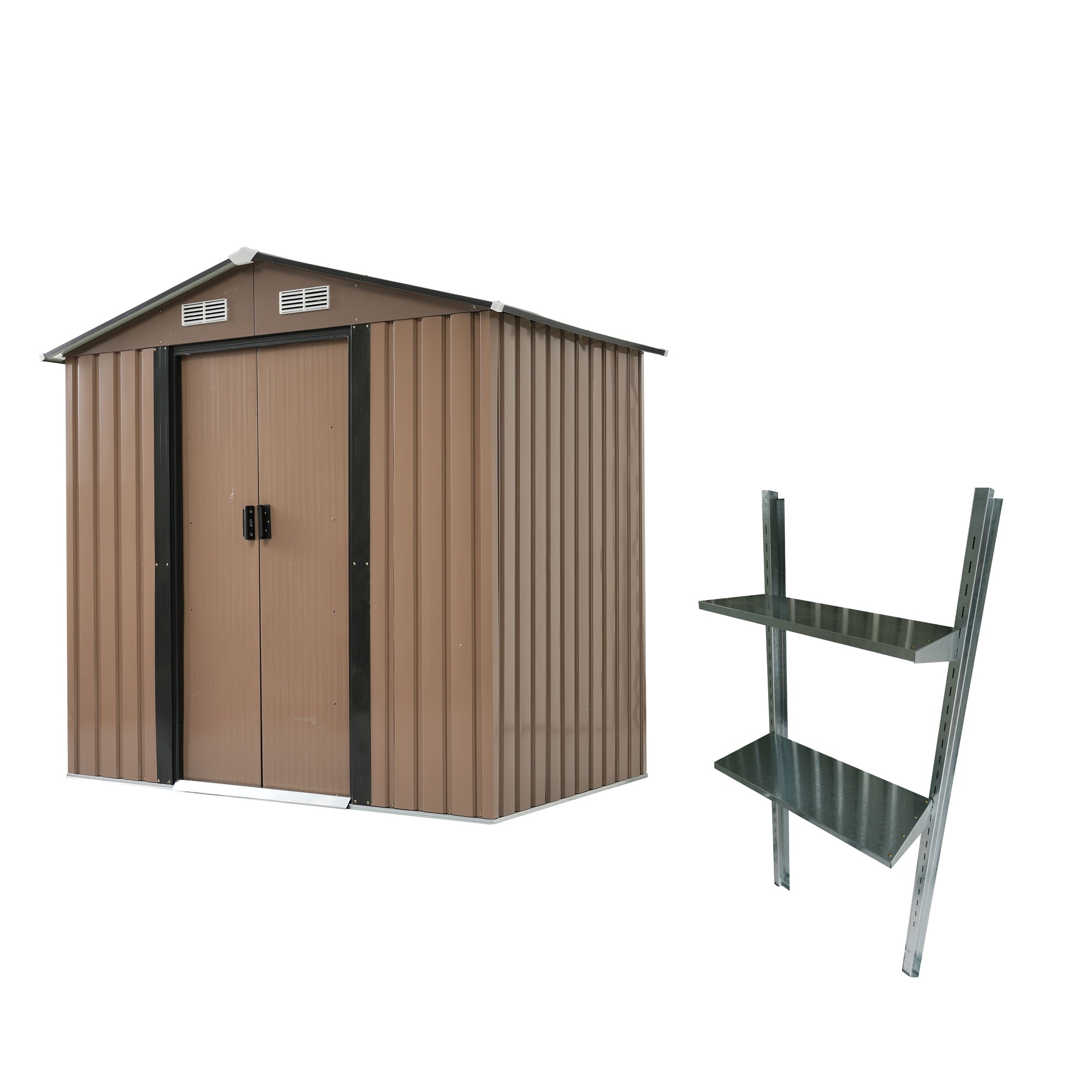 【可動棚付き】物置 屋外 スチール 倉庫 戸外収納庫 幅184*奥行き132*高196cm 可動棚付き 物置き おしゃれ 大型 収納庫 屋外物置 防さび ベランダ 防水 ドア 引戸 スチール物置 屋1