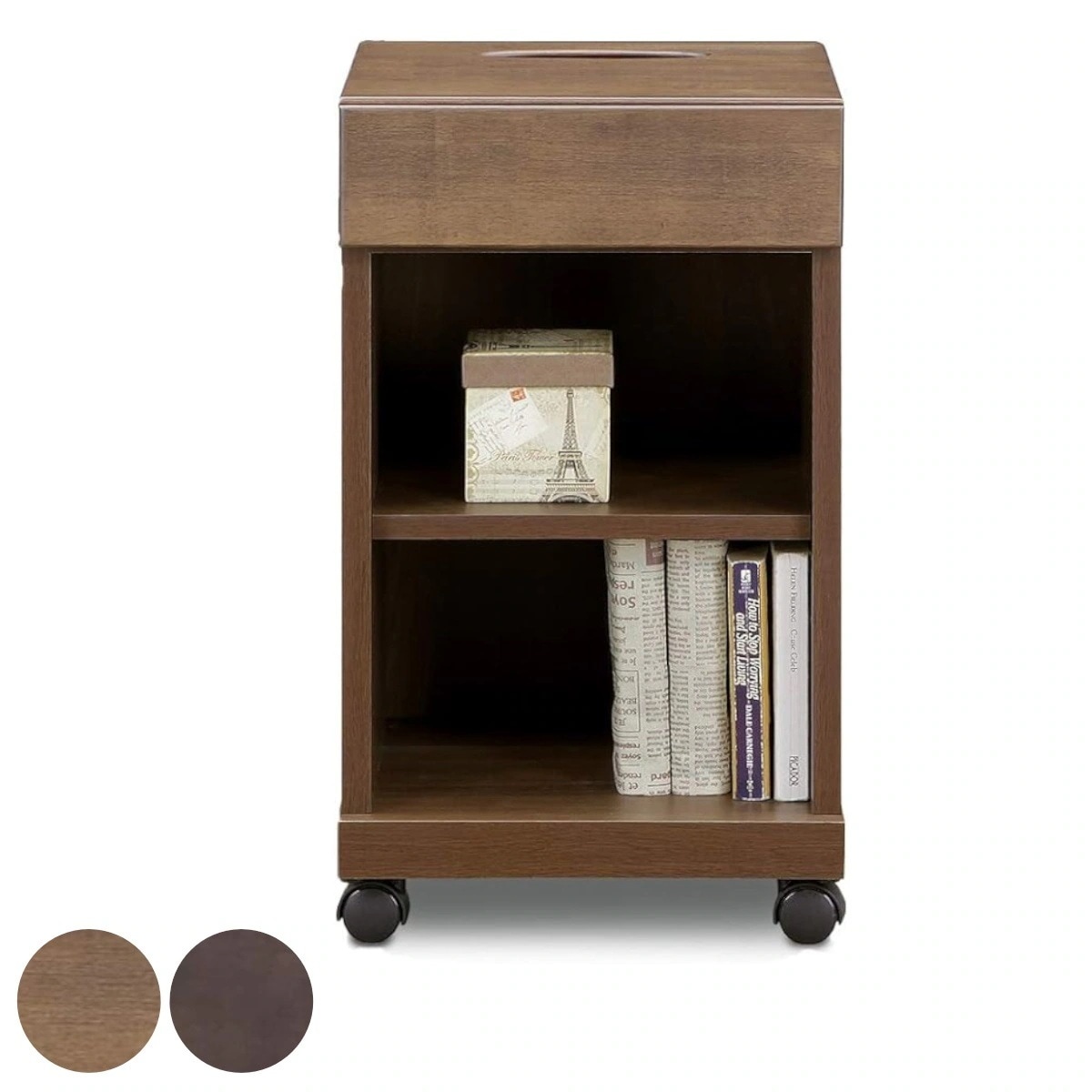 ナイトテーブル 高さ60cm キャスター付 シュシュツー サイドテーブル テーブル ワゴン ソファ ベッド 横 引き出し 収納 ラック 棚 2段 コンパクト 木目 本棚 完成品 日本製