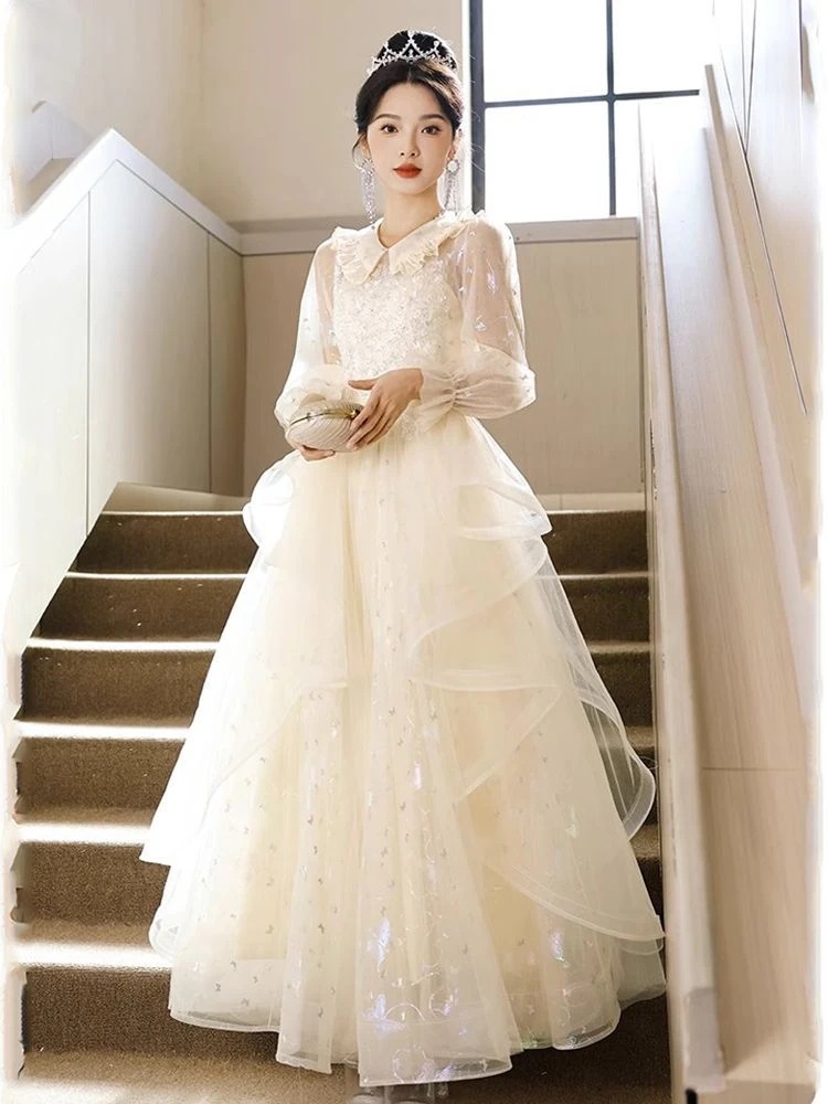 女性のためのイブニングドレス2024宴会ハイエンドスリムアートテストソロピアノパフォーマンスドレス