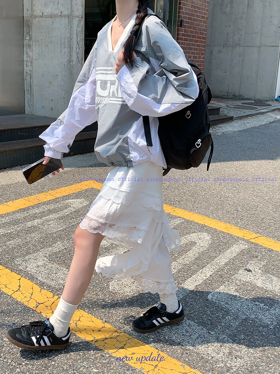 レースイレギュラースカート レディース 2024夏 ハイウエストデザイン ホワイトケーキスカート