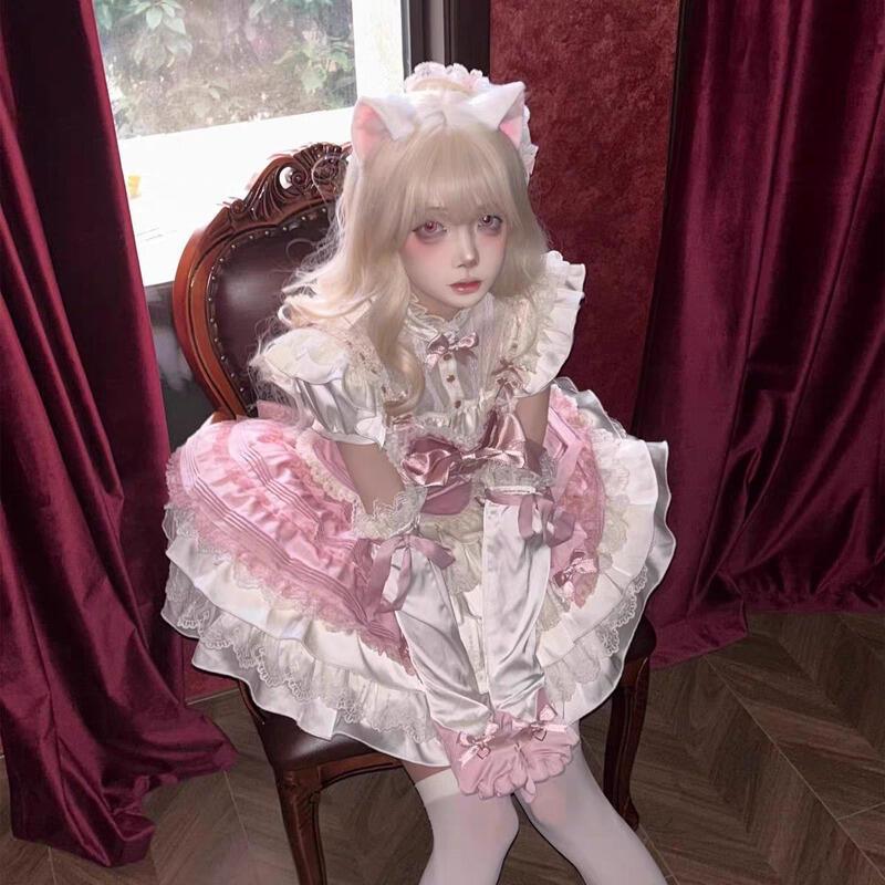 ロールプレイングの新しい小さなサイズの魔法少女ロリータドレス3点セットアプリコットの冬のドレスピンクブラックパープル