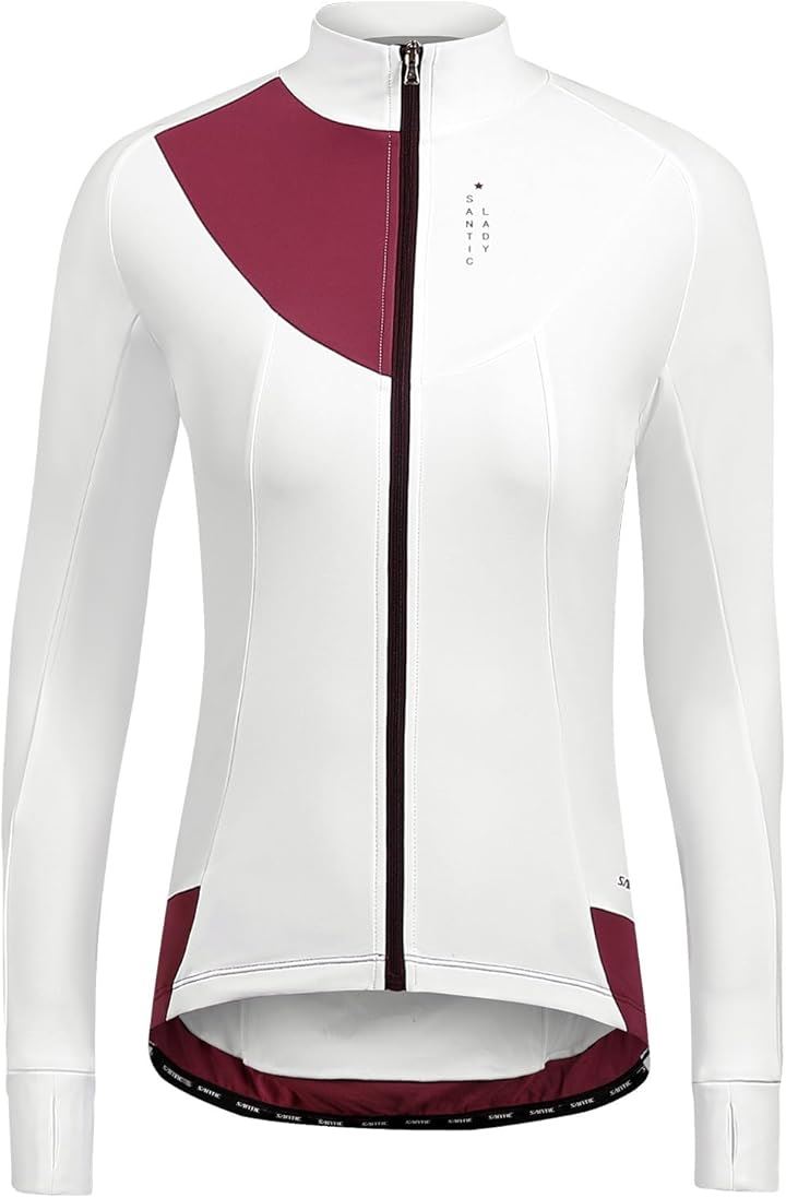 レディース サイクルジャージ 長袖 サイクルジャケット裏起毛 秋冬 サイクリングジャージ 通気性 防風 保温(ホワイト, M)